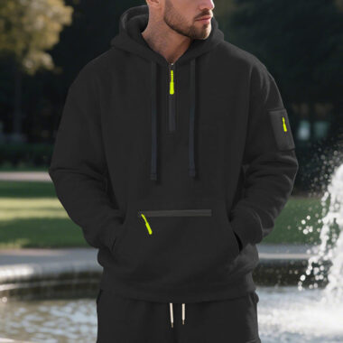 Trendy Half Zip Hoodie with Digital Printing