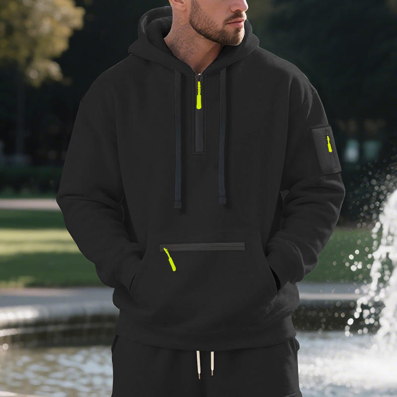 Trendy Half Zip Hoodie with Digital Printing