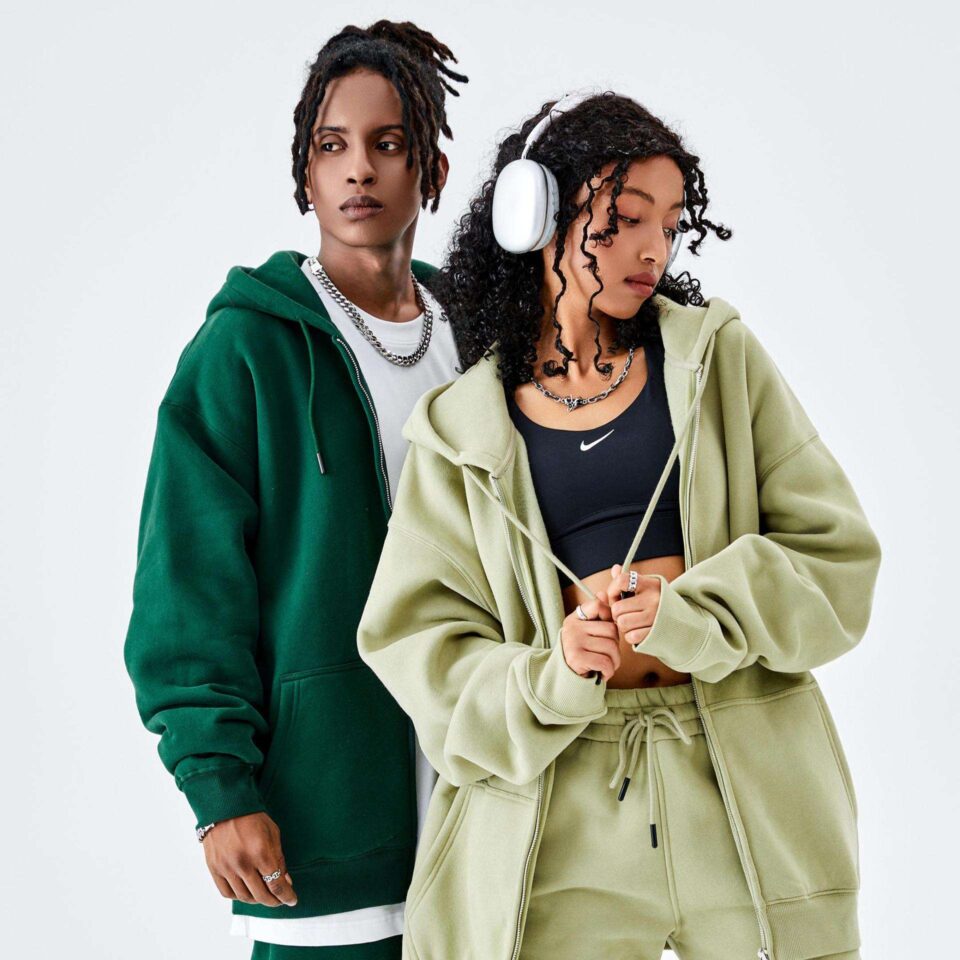 3D Puff Embroidery Cotton Zip Up Hoodie