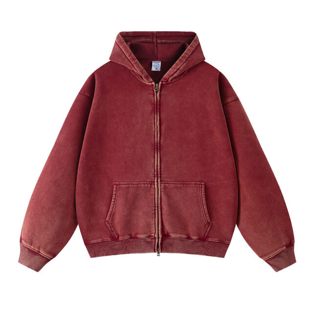 Oversized Vintage Acid Wash Zip Hoodie