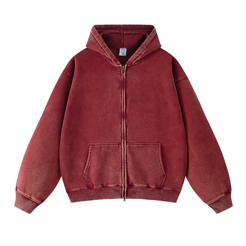 Oversized Vintage Acid Wash Zip Hoodie