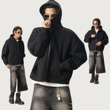 Full-Zip Square-Shaped Hoodie
