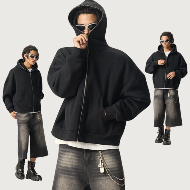 Full-Zip Square-Shaped Hoodie