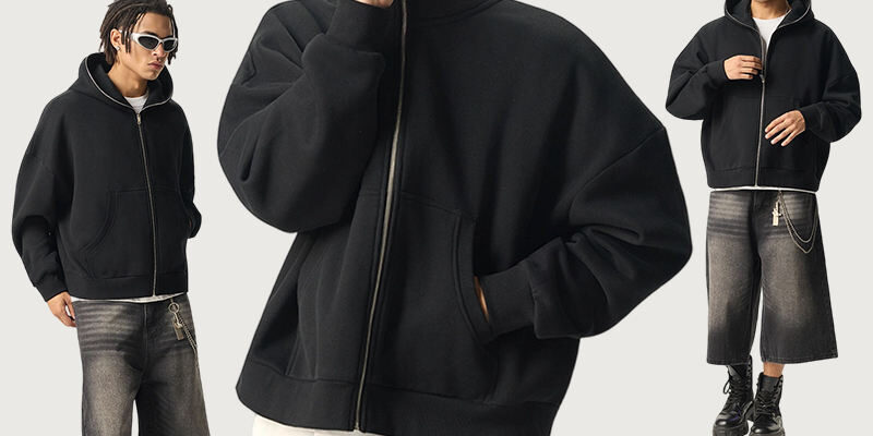 Full-Zip Square-Shaped Hoodie